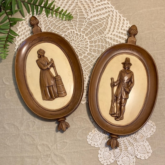 Vintage Pilgrim Plaques Ornate Frames - Picture 1 of 16
